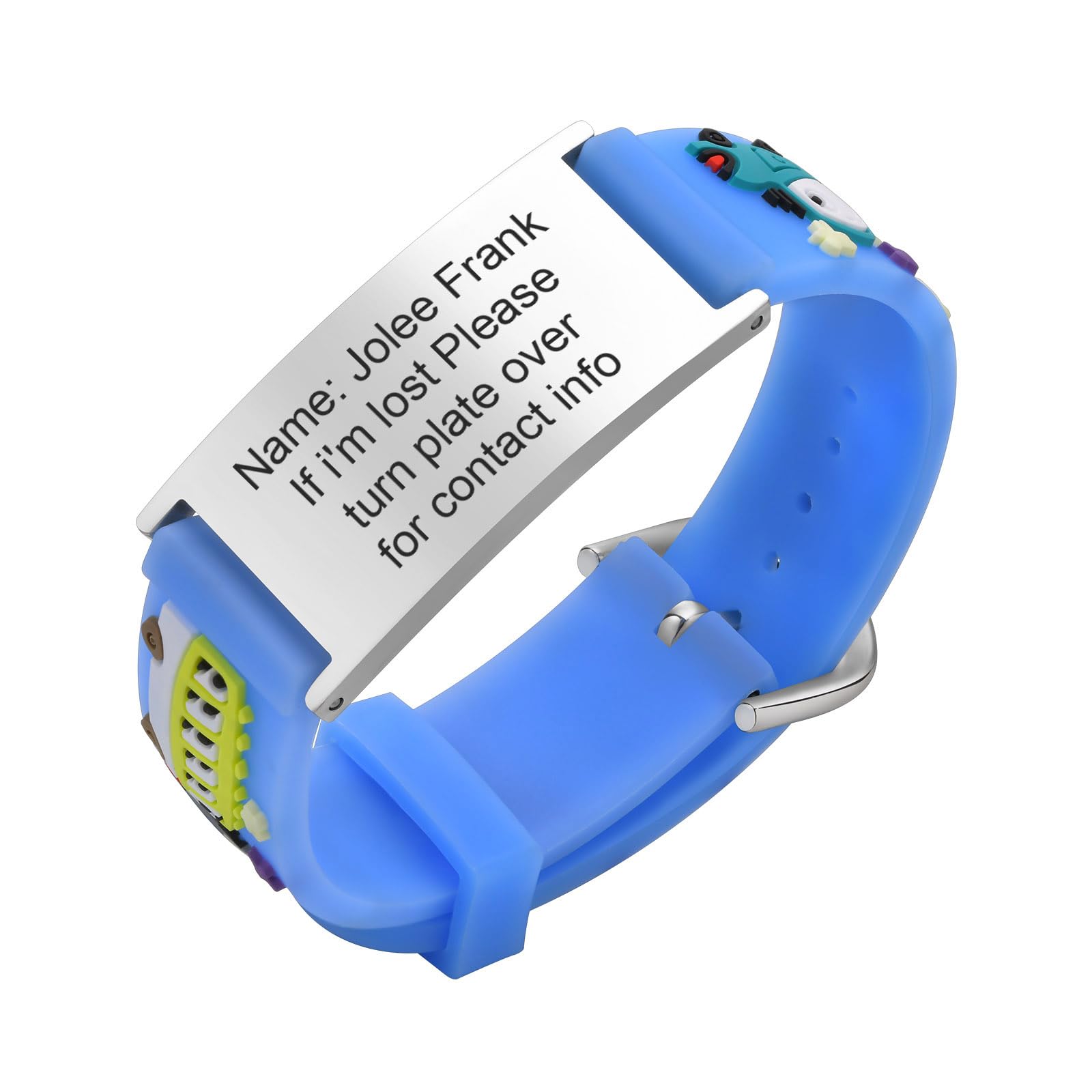 Kids Bracelet Safety ID Wristbands - Personalised Anti-Lost Wristband with Blue Silicone Cartoon Pattern, Outdoor Emergency Medical Alert ID Bracelets with Contact Information For Child Boys Girls