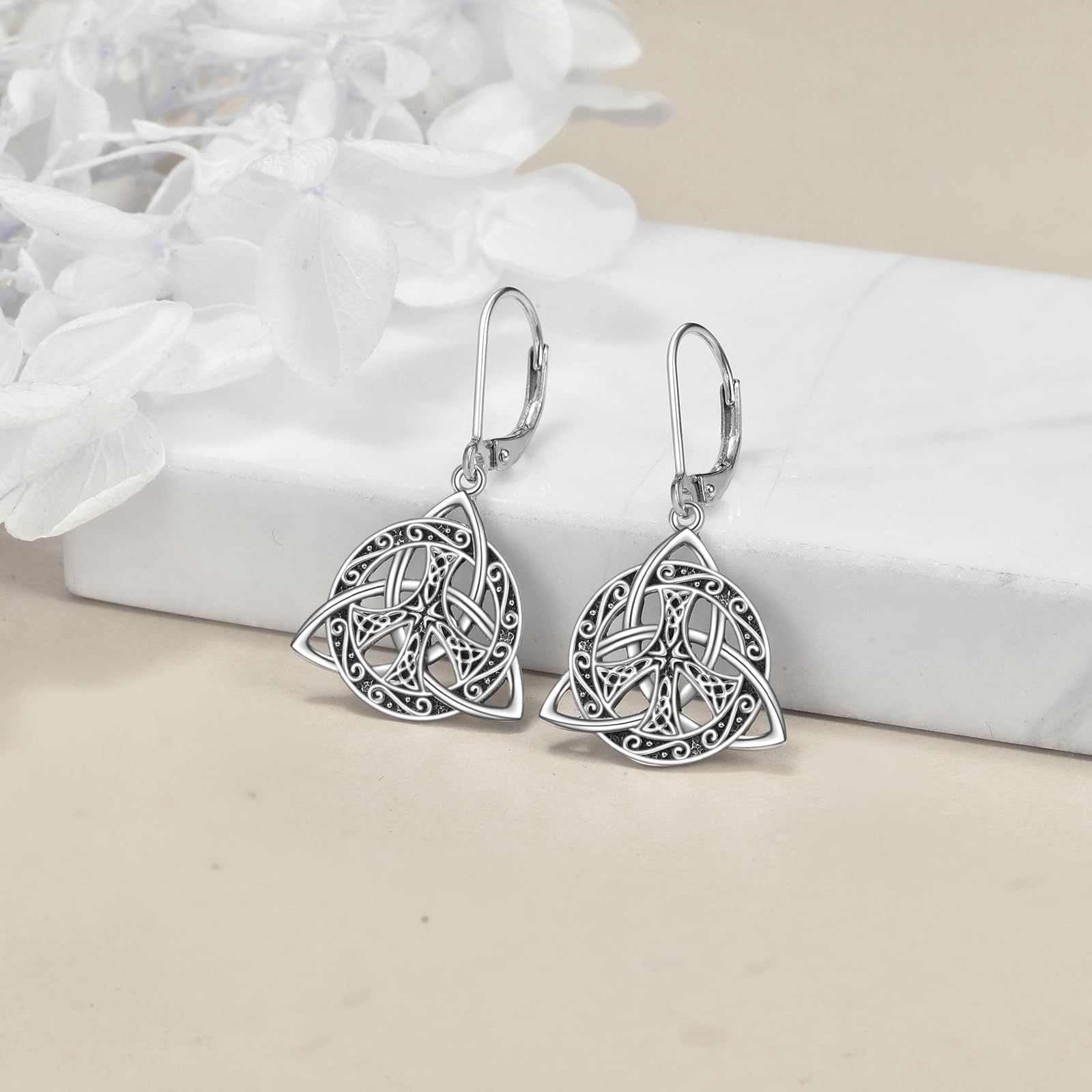 Peace Zeichen Ohrringe Sterling Silber Keltische Trinity Knoten Dangle Drop Dangly Leverback Ohrringe Irish Viking Schmuck Geschenke für Frauen Männer