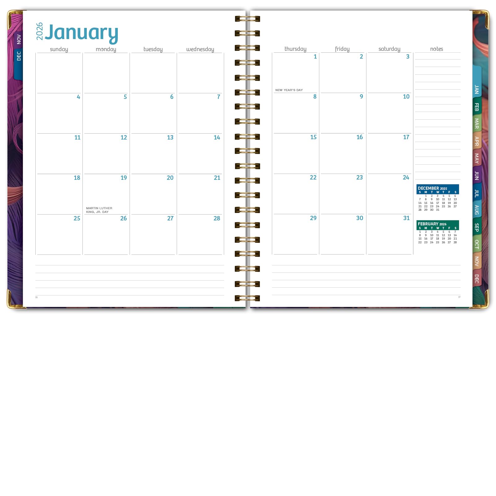 Agenda 2026 de tapa dura, 8.5 x 11 pulgadas: 14 meses (noviembre de 2025 a diciembre de 2026), planificador diario semanal mensual, agenda anual, marcapáginas, carpeta de bolsillo y juego de notas