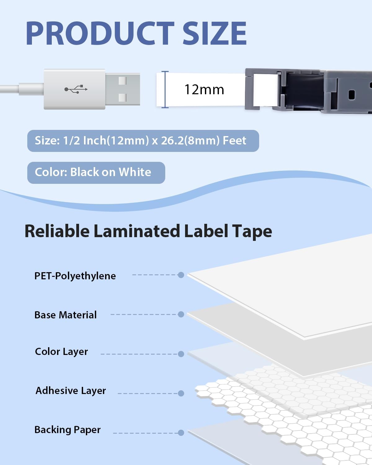 30-Pack TZe-231 TZ-231 TZe231 Compatible for Brother P Touch Label Maker Tape 12mm 0.47 Laminated White 1/2" Refills for Ptouch PTD220 PT-D210 D200 D400 D610BT H110 D220 D600, Black on White