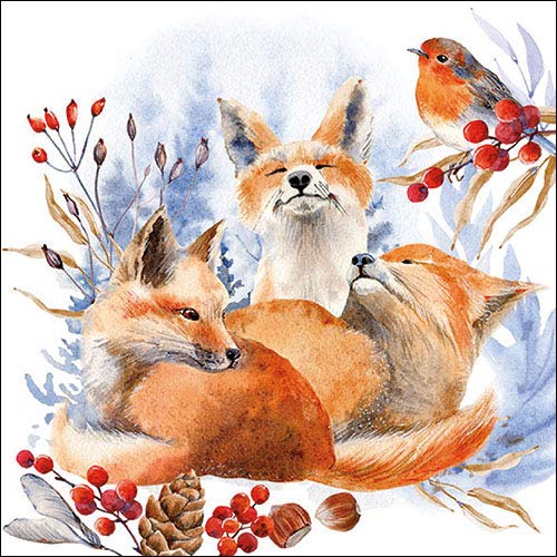Paper Napkins Christmas Foxes and Robin Lunch Party Festival Approx. 33 x 33 cm Autumn Winter Christmas, Colourful, Mittel - Image 3