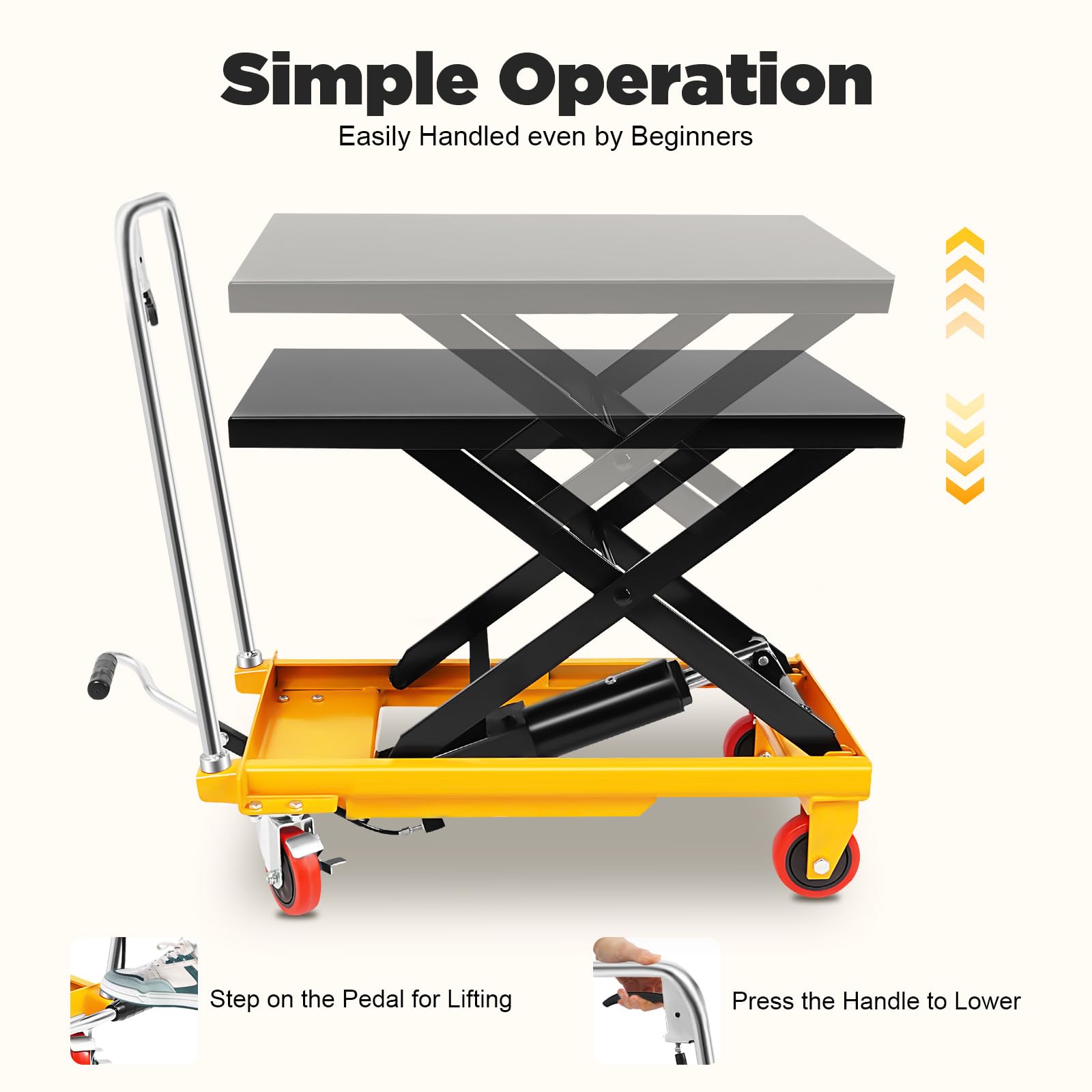 Mesa elevadora hidráulica de tijera, capacidad de 226,8 kg, carretilla elevadora hidráulica de tijera con 4 ruedas, carro hidráulico manual para manejo de material