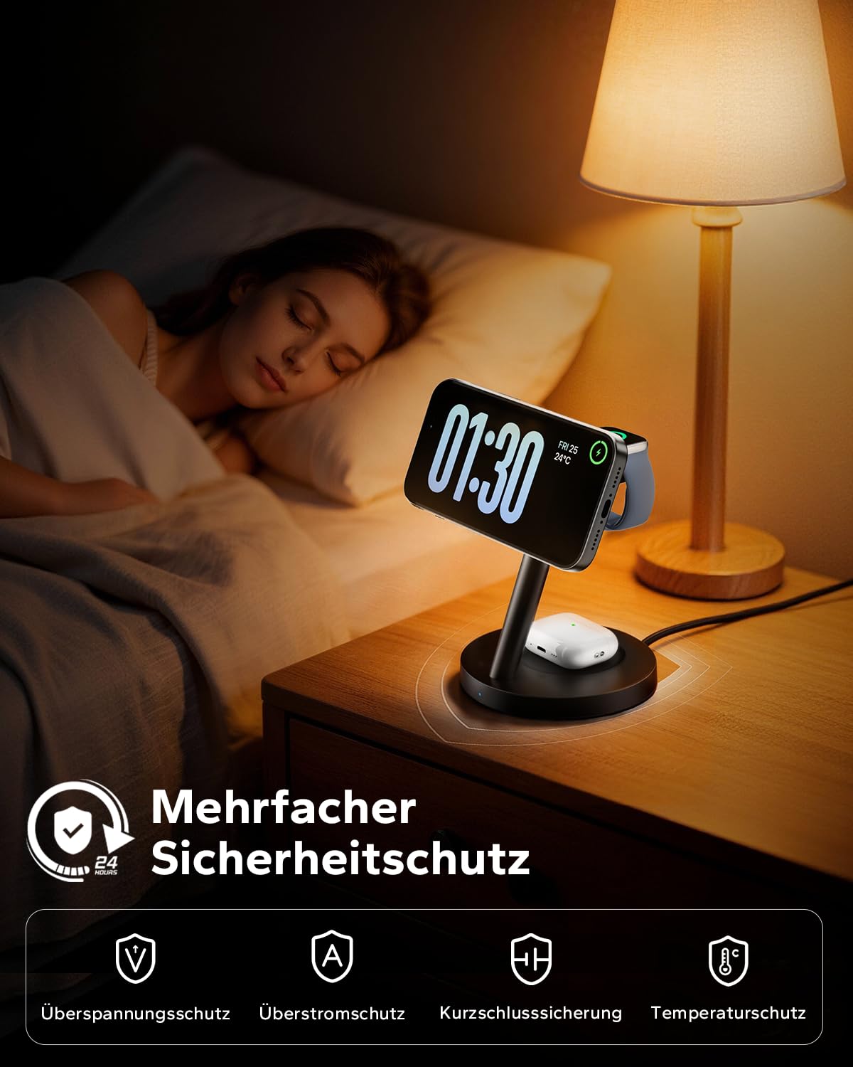 KPON Magsafe Ladestation für Apple Watch und iPhone, 3 IN 1 iPhone Handy Ladestation Magsafe Ladegerät Apple Charging Station für iPhone 17~12 Serie, Apple Watch 11~2, AirPods