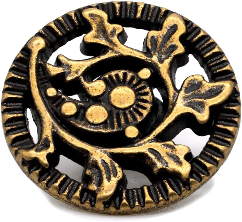 Bezelry 12 Pieces Openwork Fern Crozier Metal Shank Buttons. 15mm (19/32 inch)(Antique Brass)
