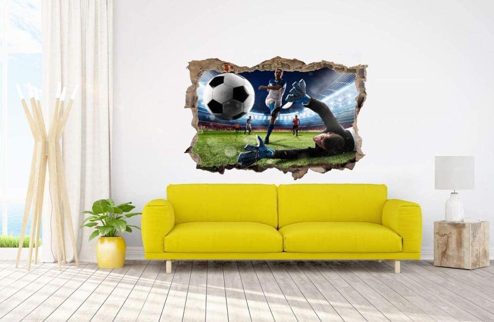 3D Adesivi da Parete,Adesivi Murali,Vista Effetto 3D Fuori dalla Finestra Decorazione Rimovibili Vinile DIY Stickers Murali per salone, Stadio di obiettivo del colpo di calcio 70x110cm