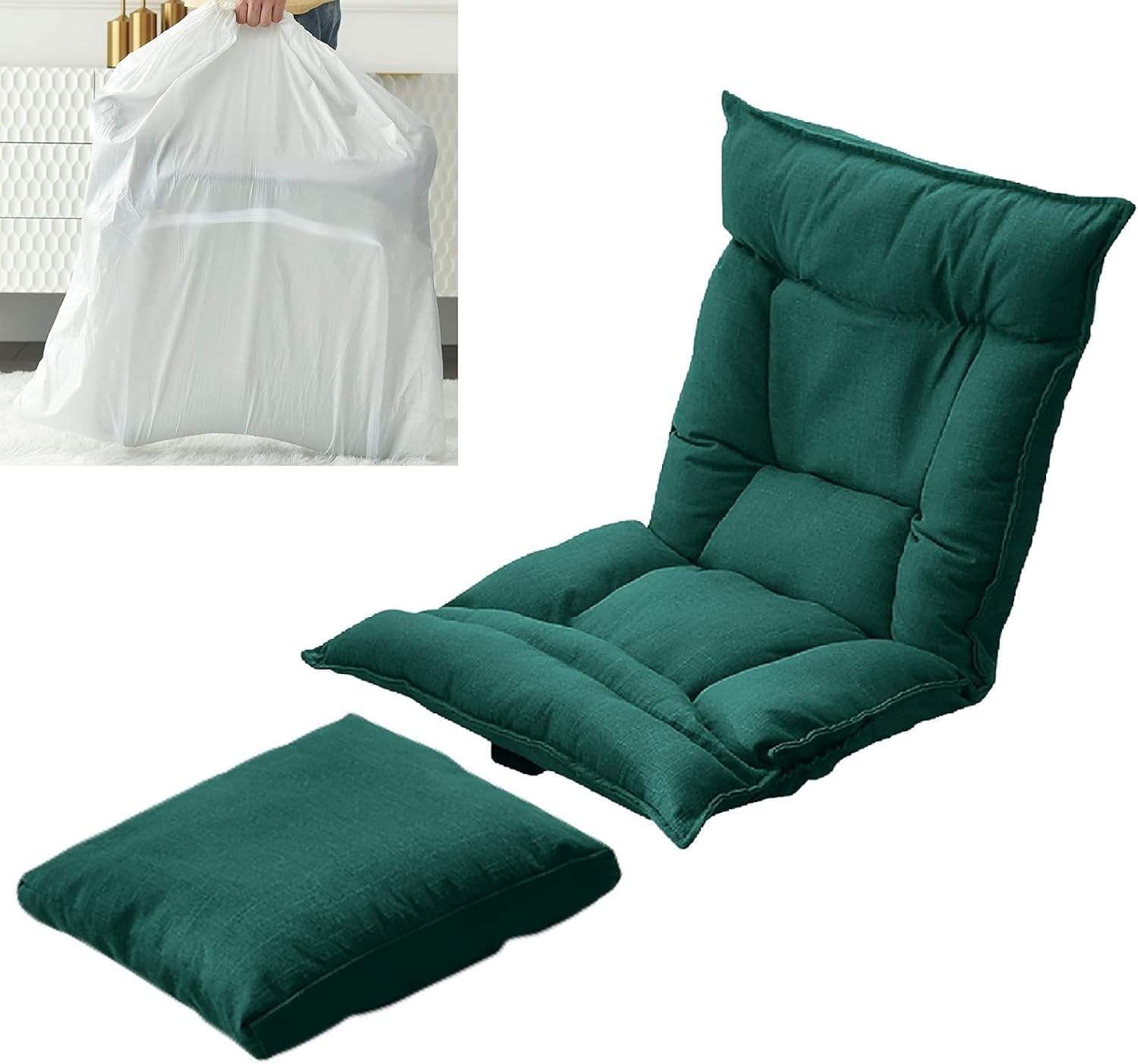 ELEFOCUS Breastfeeding Floor Chair with Pillow, Floor Seating Foldable, Adjustable Backrest, Comfortable Washable Lazy Sofa(Color:Dark Green)