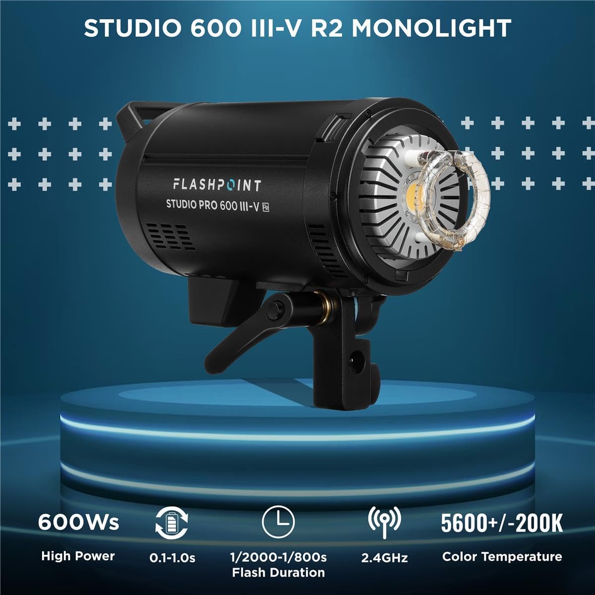 Flashpoint Studio Pro 600 III-V 600Ws R2 Monolight Strobe Flash with 30W LED Modeling Lamp, Bowens Mount Strobe Light for Photography, R2 2.4GHz Wireless Studio Light with 1.0s Max Recycle Time