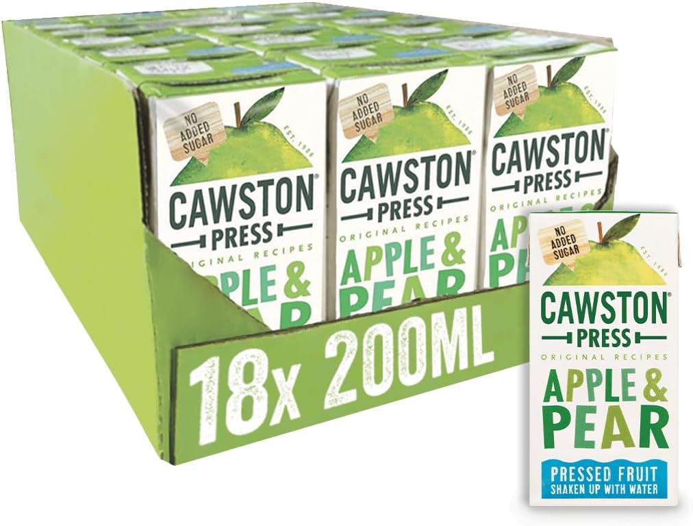 Cawston Press Fruit Water Kids Drink | Pressed Apple & Pear Flavoured Water | 200ml x 18 Pack Pear & Apple Juice Cartons | School Approved – No Added Sugar – Vegan | Ideal for Kids Lunchbox