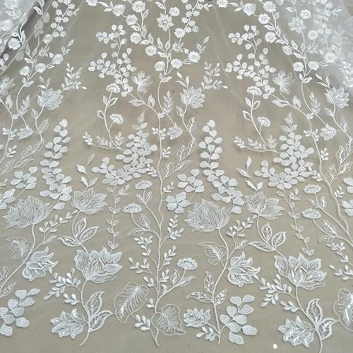 Luxurious Ivory White Tulle Lace Fabric - 51" Wide Embroidered Floral Mesh for Elegant Wedding Dresses, Table Decor, and DIY Creations (3 Yard) 5 Luxurious Ivory White Tulle Lace Fabric - 51" Wide Embroidered Floral Mesh for Elegant Wedding Dresses, Table Decor, and DIY Creations (3 Yard) - Image 4