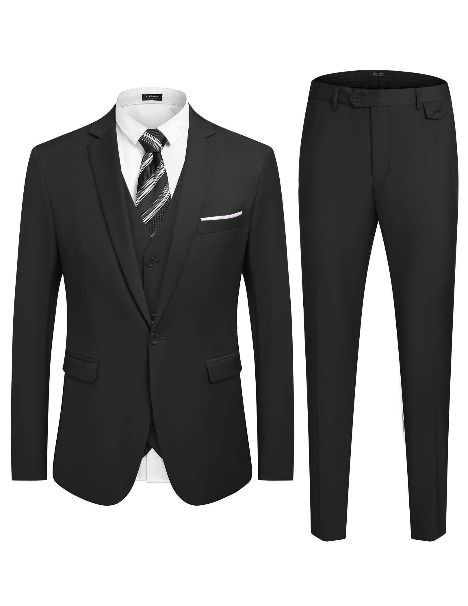 COOFANDYMen's 3 Piece Wedding Suit Set One Button Slim Fit Jacket Blazer Vest Pants Set Groom Prom Tuxedo Suits