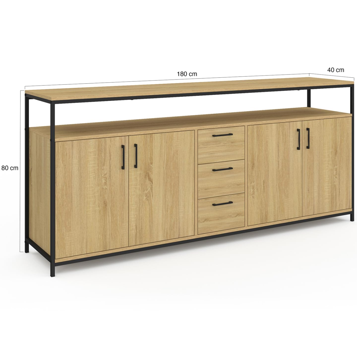 IDMarket Detroit XXL - Aparador (180 cm, 4 puertas y cajones, diseño industrial