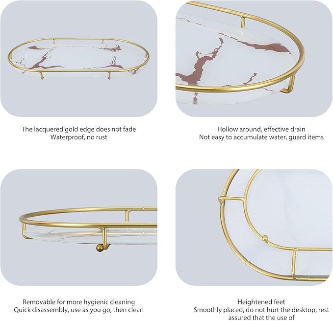 Bandeja Organizadora para Baño de Vidrio y Hierro, Blanco, 38x21x3.5 cm miniatura 9