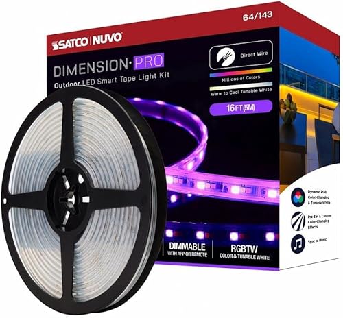 Nuvo Dimension Pro - Cinta de luz LED de 20 W con conexión J-Box en estilo utilitario, 196.85 pulgadas de largo y 0.55 pulgadas de ancho