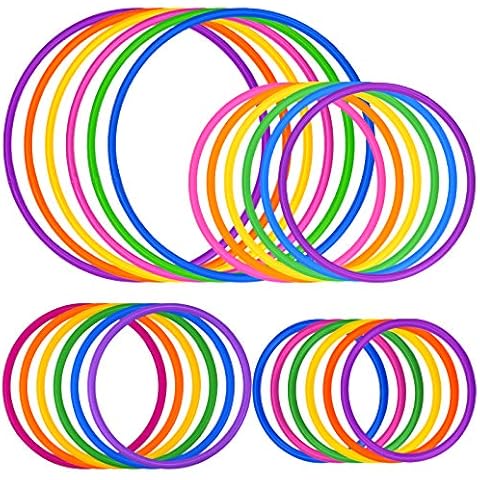 Topbuti 24 Pcs Multicolor Plastic Toss Rings Ring Toss Game Carnival Rings for Speed and Agility Practice Games, Garden Backyard Outdoor Games, Bridal Shower Game, Game Booth (4 Sizes) Cover