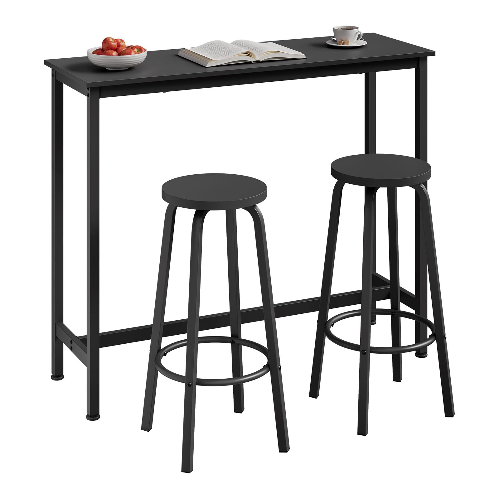 WOLTU Table avec 2 tabourets de Bar, Bar Table à Manger en métal, Mange Debout pour Cuisine, Bar, Bistro, 120x40x100cm, Noir