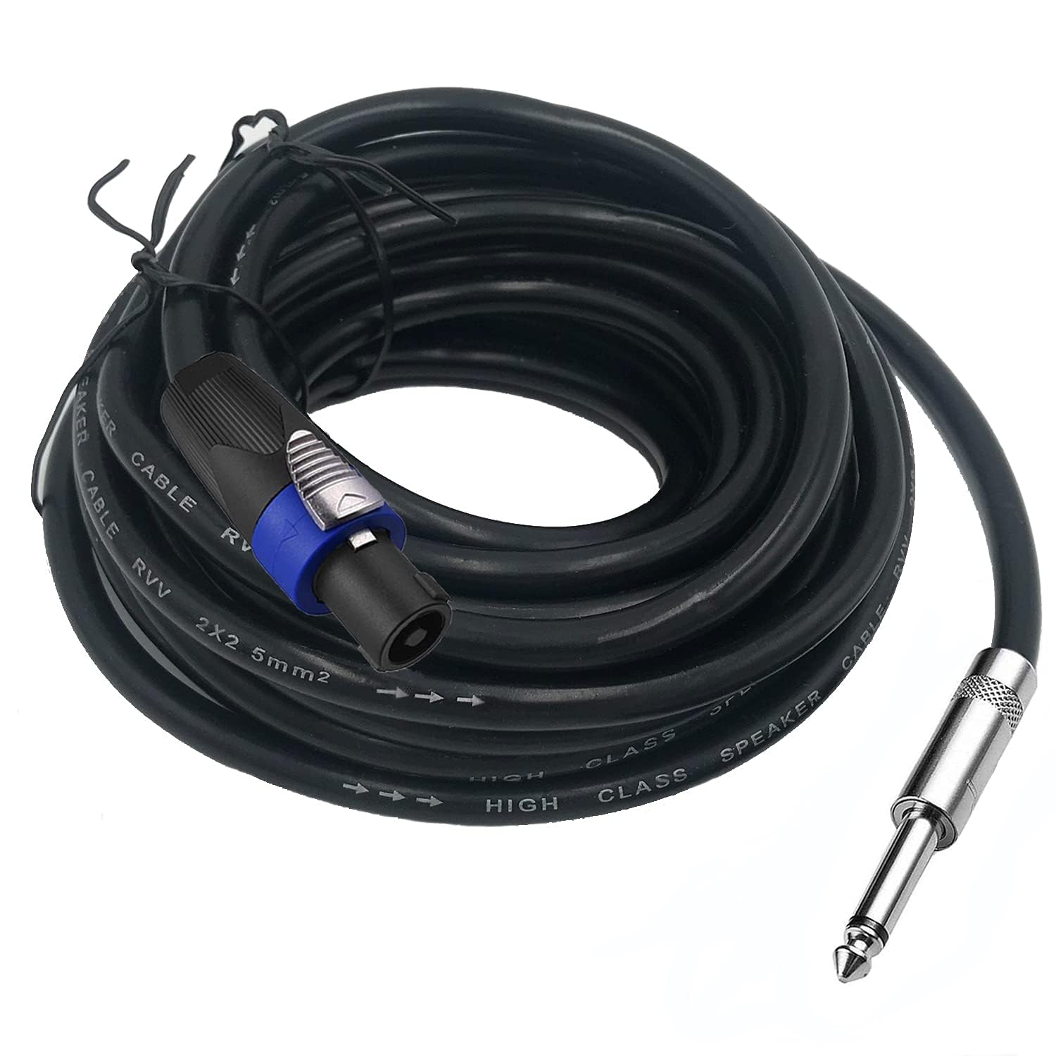 Confezione da 2 cavi per altoparlanti Speakon da 30,5 m a maschio da 1/4", cavo di collegamento audio stereo da 30,5 m, cavi AWG da 12 gauge