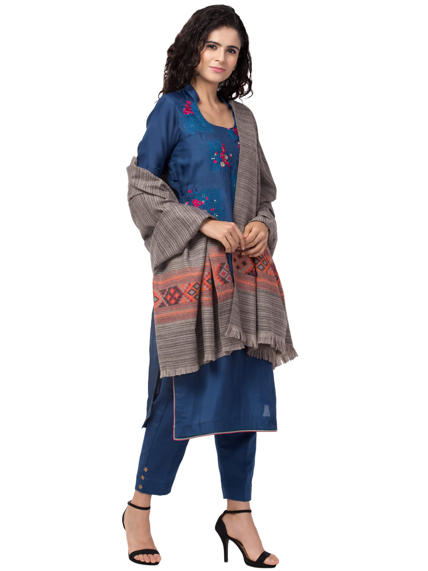 tweedle Soft and Warm Grey Kullu Design Woven Shawl/Stole Wrap for Women, Size-40x80 1