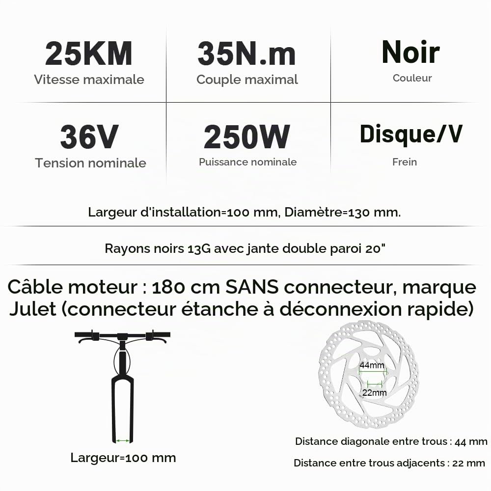 YOSE POWER E-Bike Conversion kit 36V250W 20" Hub Front Moteur avec Vélo Electrique Roue Avant Noir LCD Display