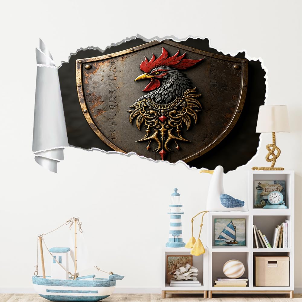 Wandsticker 3D Durchbruch Hahn Wandtattoo kinderzimmer Deko Schildmetall Wandaufkleber Wanddurchbruch Wandsticker Wandbild für Mädchen Zimmer Wohnzimmer Schlafzimmer