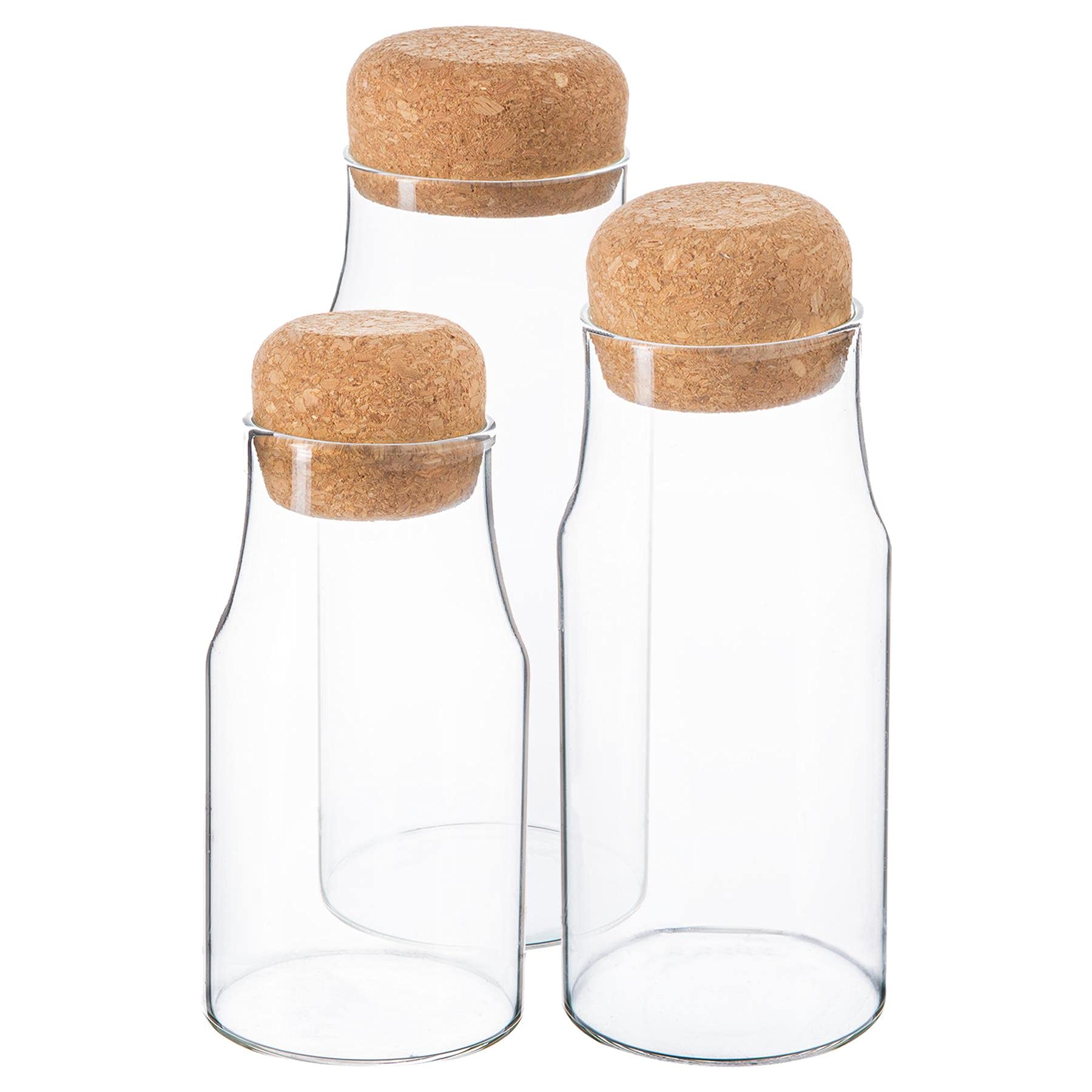 Argon Tableware Transparent Glass Storage Bottles With Cork Lids - 3 Sizes - Modern Kitchen Container Preserving Jars For Pickling, Chutney, Jam, Coffee, Olives, Sugar, Spices