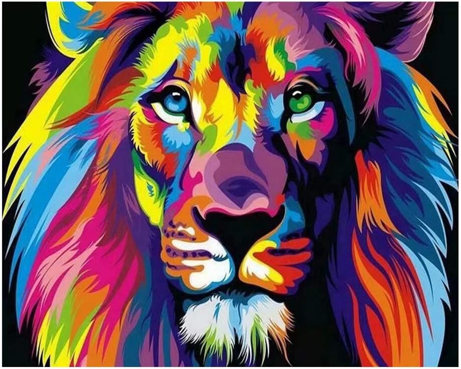 Painting by Numbers for Adults, DIY Oil Painting for Adults Kids Paint by Number with Brushes & Acrylic - Colorful Lion 16x20 inch