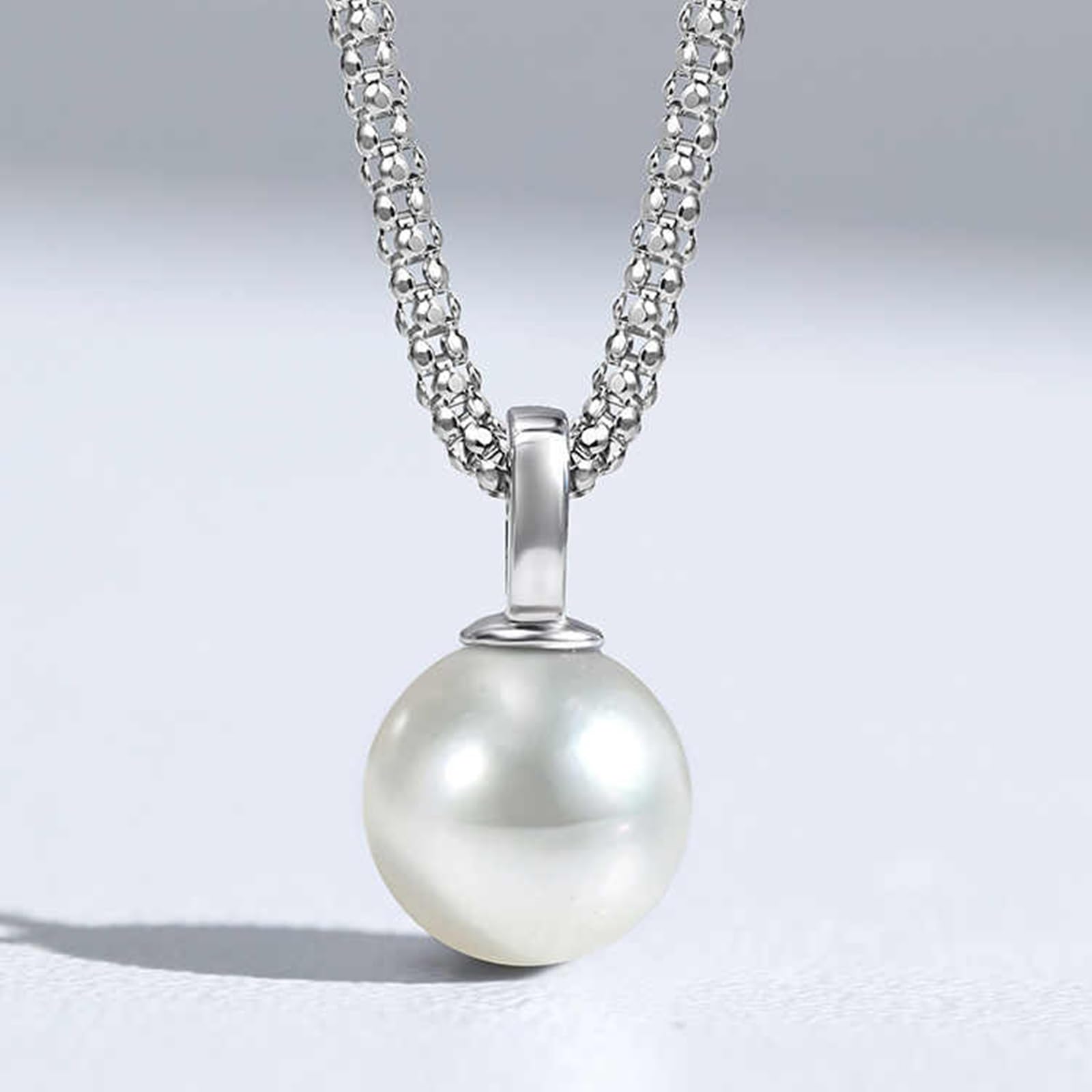 9K Weißgold Kette mit Perlenanhänger, Elegante 7-8mm Perle Halskette Echtschmuck, Goldkette Damen 9 Karat Personalisiert