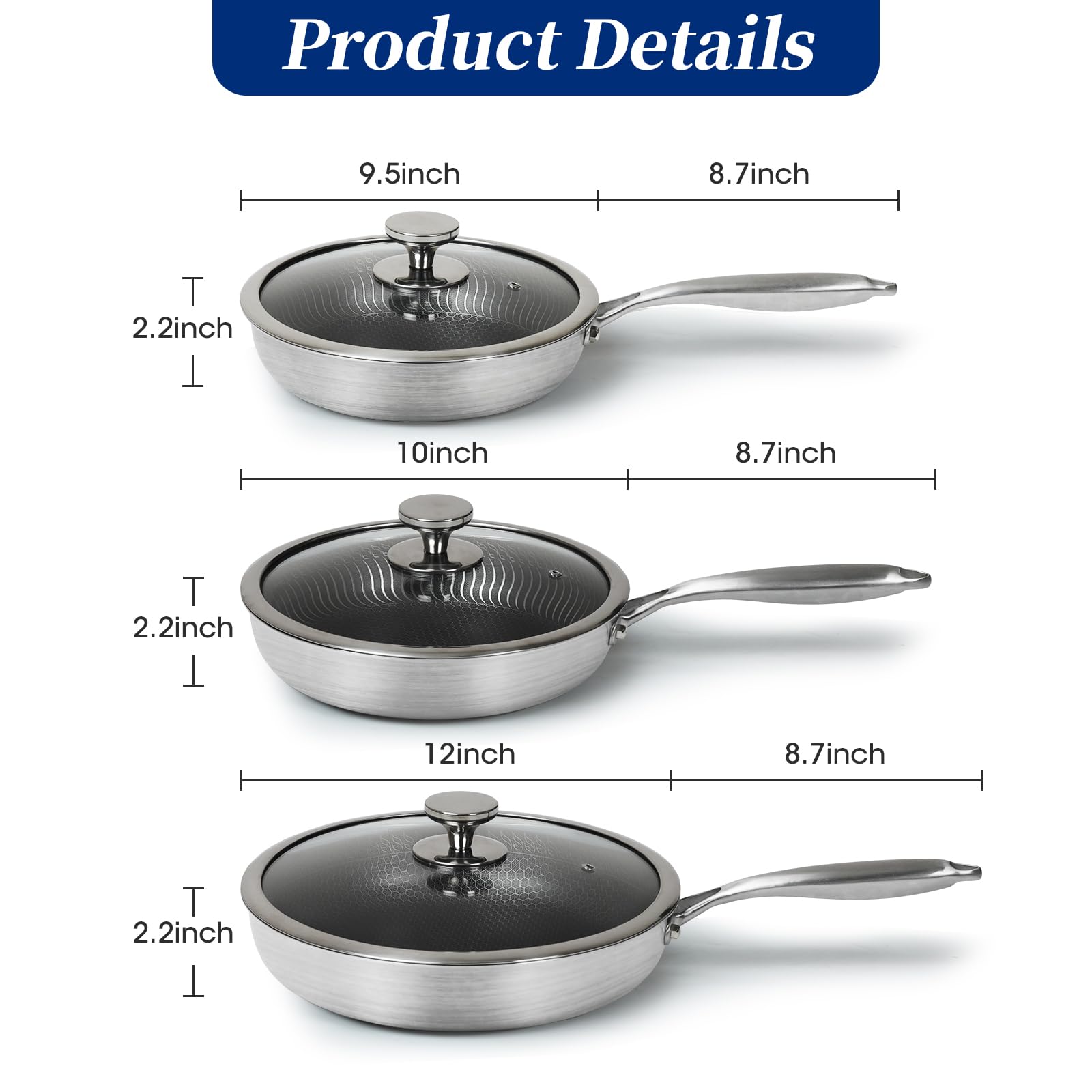 Snapklik.com : 6 Piece Stainless Steel Frying Pan Set Cookware Set Non ...