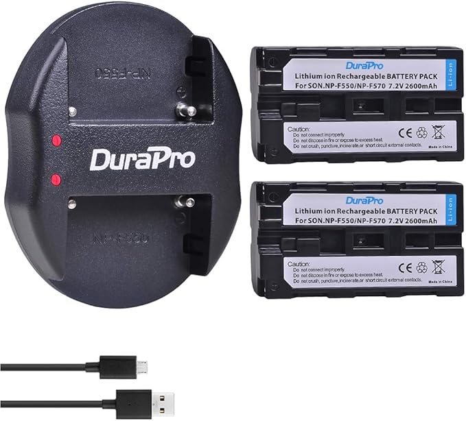 DuraPro 2Pcs 2600mAh NPF550 Battery + Dual USB Charger for Sony NP