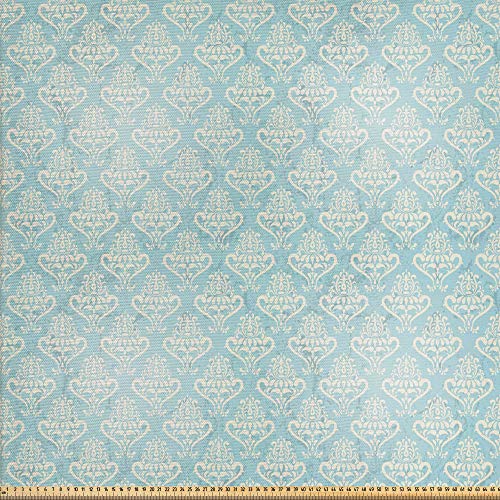 ABAKUHAUS Turquesa Tela por Metro, Simbolos Medievales, Decorativa para Tapicería y Textiles del Hogar, 1M (148x100cm), Bluegrey Cream