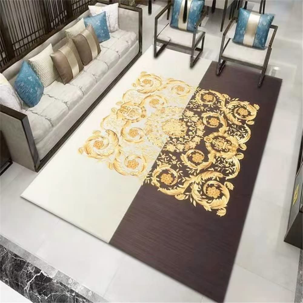 Salon de tapis rectangle jaune rétro lavable pour chambre enfant