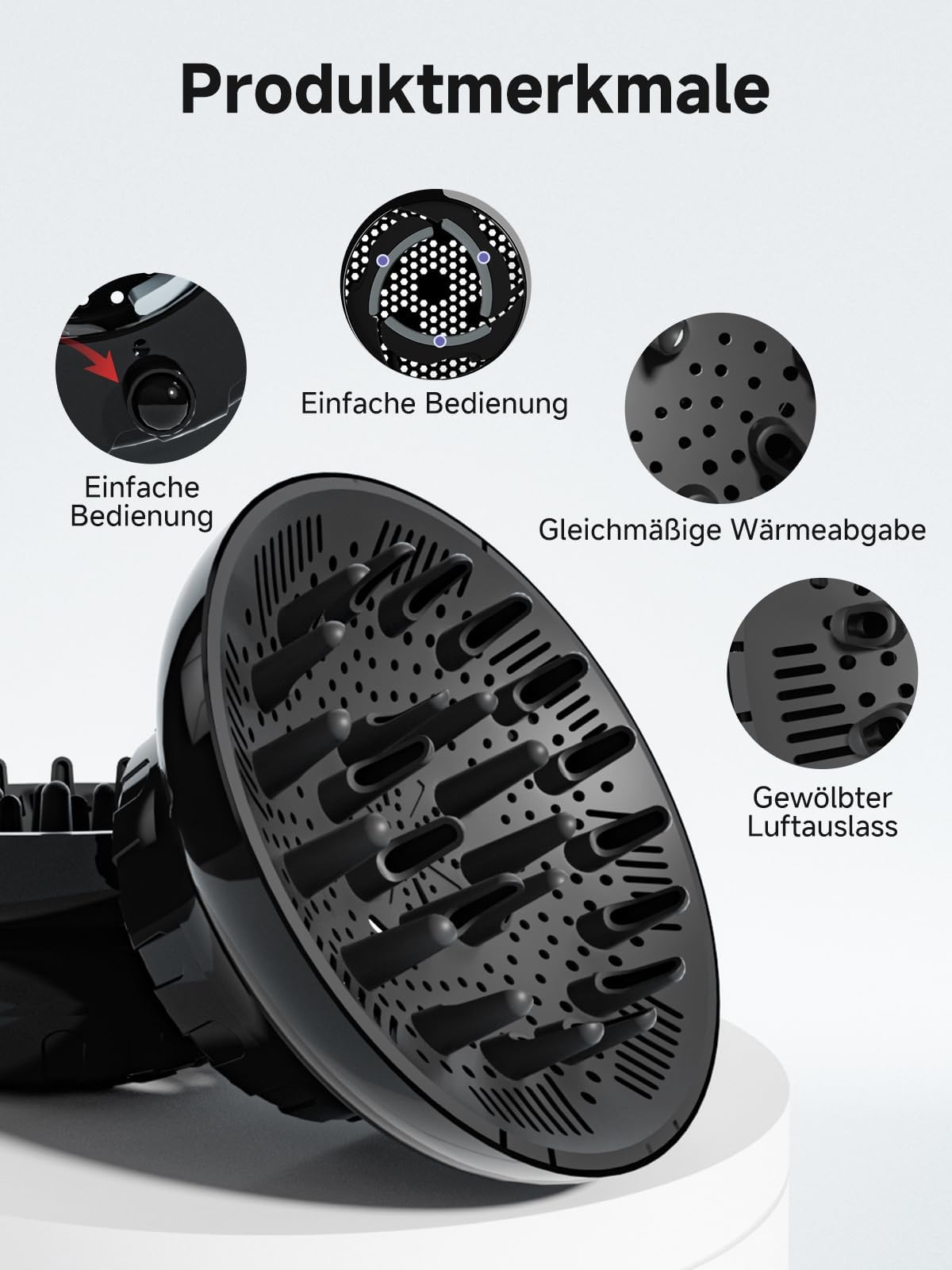 Diffusor Aufsatz Föhn, Diffuser Föhn, Universal Haar Diffusor Anpassungsfähig für Trockner mit Düse D = 3,8-6,1 cm für lockiges oder welliges Haar Styling Maximales Volumen ohne Frizz, Schwarz
