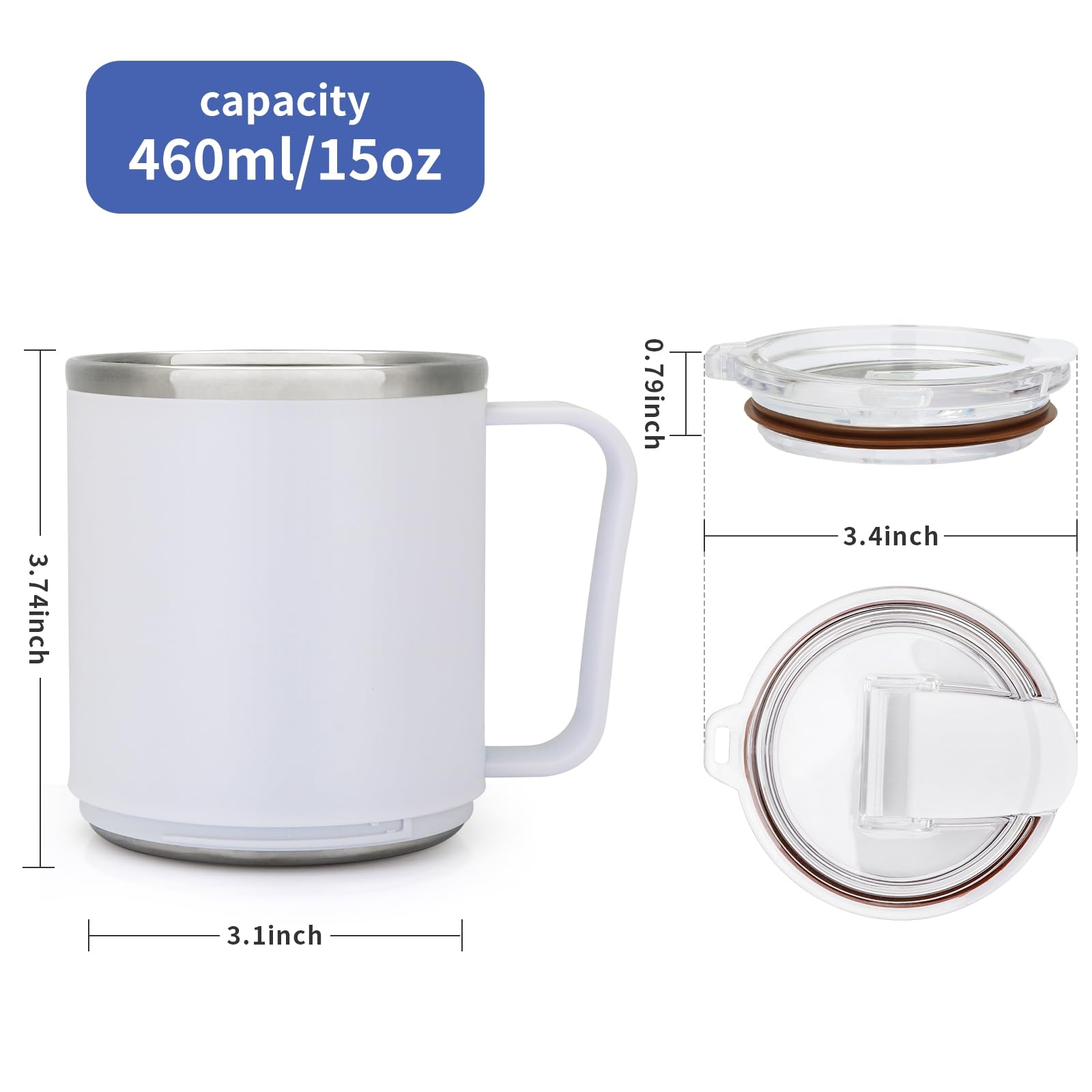 Taza de café de acero inoxidable de 15 onzas con fondo plano y asa, funciona con calentador de café para calentamiento rápido, café, té y leche, accesorios de escritorio de oficina, color 5