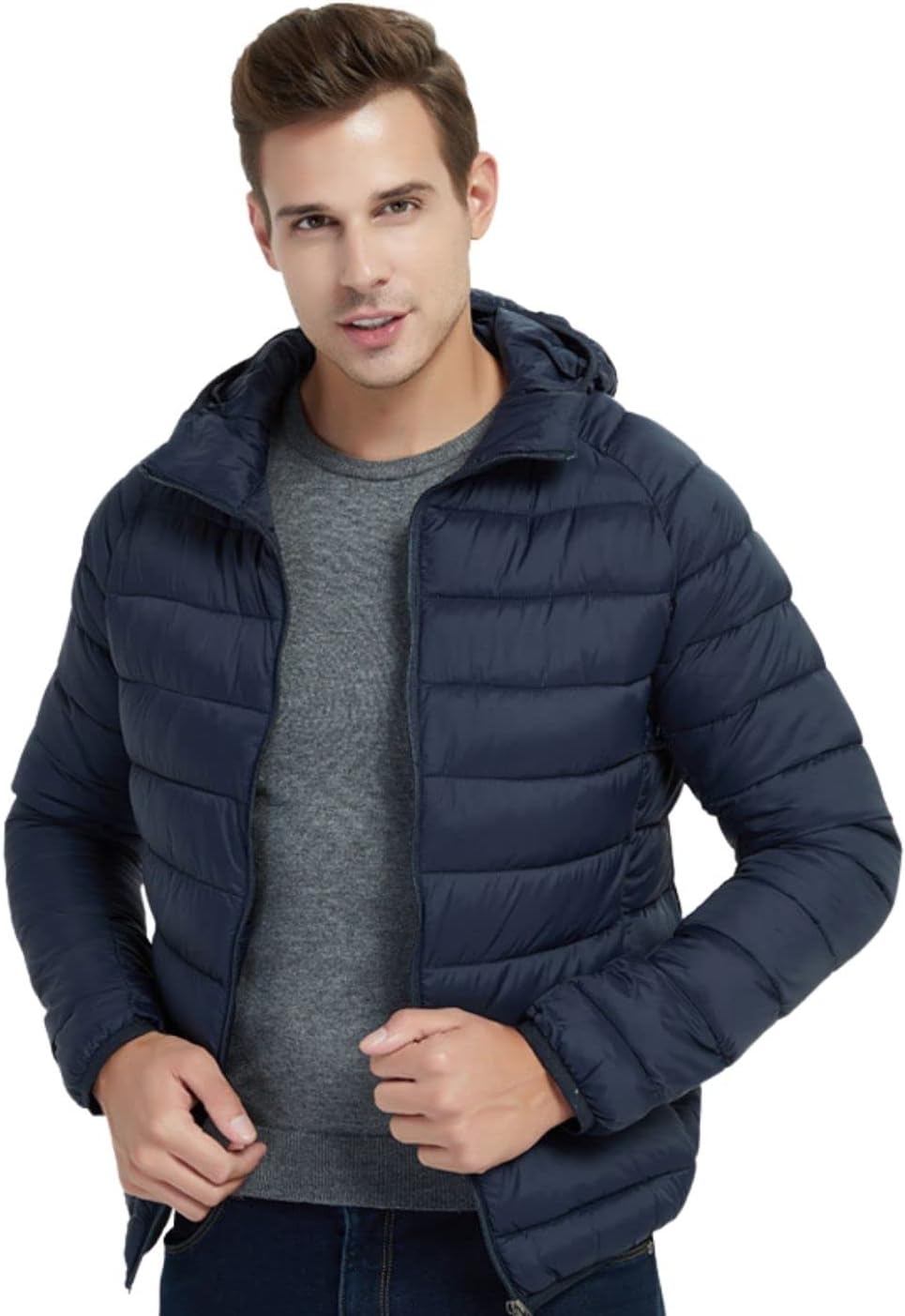 Kinkia Men's Lightweight Puffer Jacket Ultra Soft Warm Waterproof Quilted Hooded Outwear Coat - Image 2