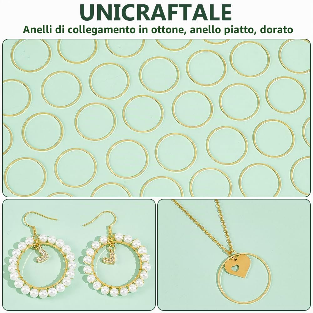 UNICRAFTALE 200 pz 25mm anelli di Collegamento in Ottone Cerchio Cavo Castone Pendente Cornice Rotonda Dorata anelli Piatti Connettori Gioielli per Orecchini Collane Creazione di Gioielli