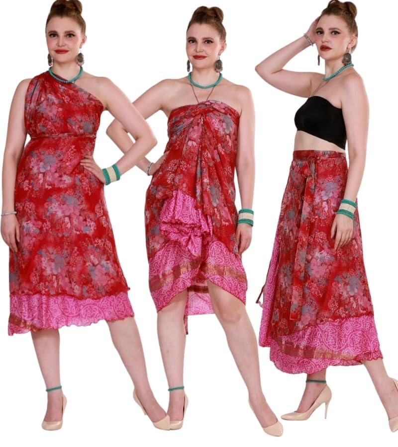 Wevez® Pack of 3 Pcs Original Two Layer Printed Wrap Around Skirts, Plus Size (Long XL)3