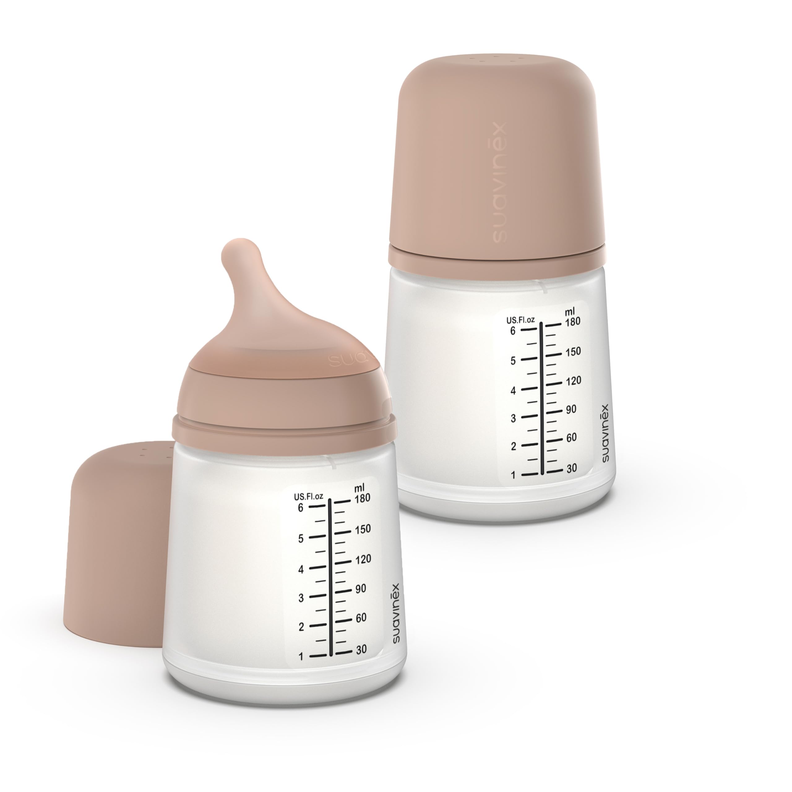 Suavinex, 2er Pack Anti-Colic Babyflasche Zero Zero, mit anpassbarem Silikon-Sauger (A), für Babys ab 0 Monaten und Neugeborene, speziell für Stillen, Muttermilch und Säuglingsnahrung, 180 ml, Medium
