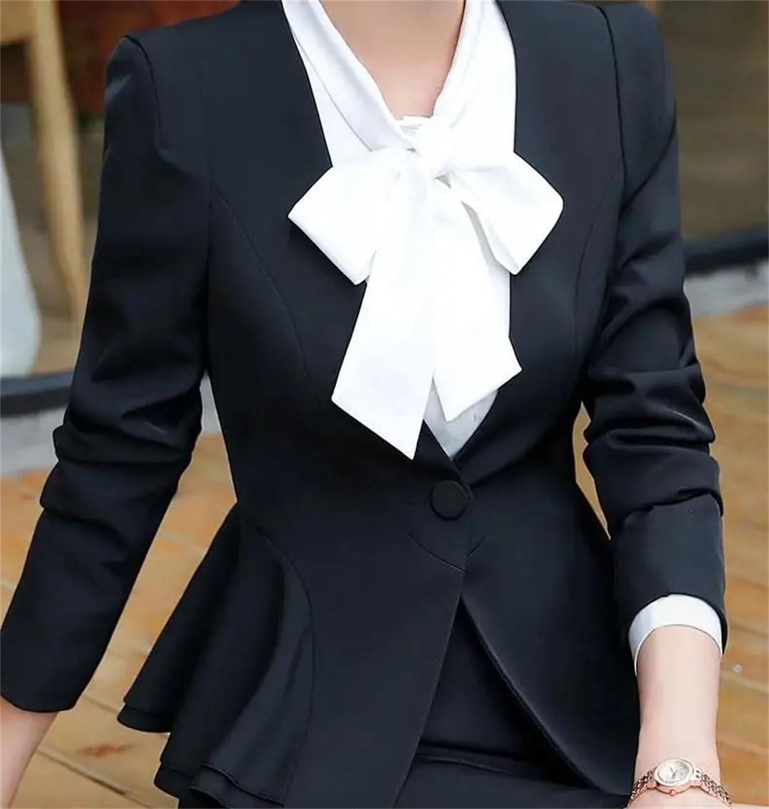 Blazer e gonna da donna in 2 pezzi da ufficio da donna con orlo a volant con bottone singolo blazer gonna tinta unita