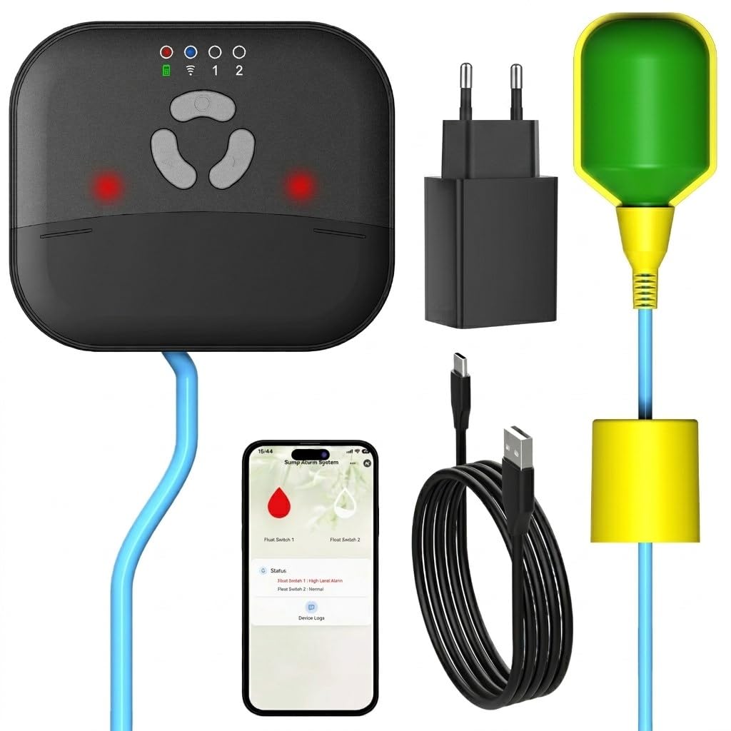 LUCKYDUO Alarme WiFi Pompe Submersible, Niveau Haut/Bas, 110dB, IP65