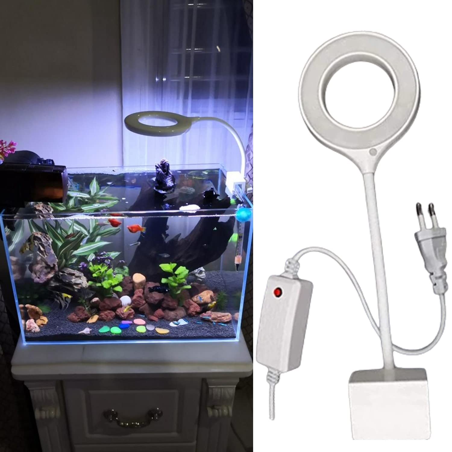 TALINOZ Adjustable LED Fish Tank Clip On Clamp Blue-White Waterproof Aquatic Water Grass Lamp Round Holder Full Spectrum Aquarium Fish Bowl Light (TA 90 | 10.8w | Round Shape) (B09NRCJTR1) Amazon Price History, Amazon Price Tracker