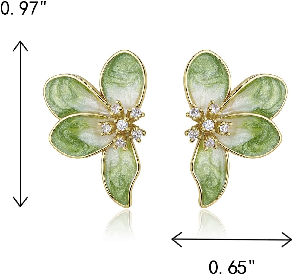 FANZE Irregular Petals Statement Earrings for Women, Pink Green Blue Flower Cute Floral Rhinestone Enamel Earring Stud Trendy Hypoallergenic Lightweight Elegant Jewelry Gift - Image 6