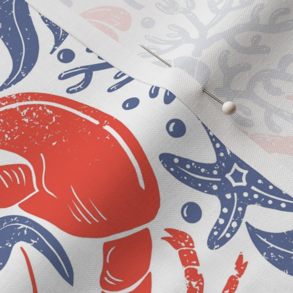 Spoonflower Fabric - Crustacean Core Summer Nautical Whimsical Coastal Summer Beach Printed on Petal Cotton Fabric Fat Quarter - Sewing Quilting Apparel Crafts Decor