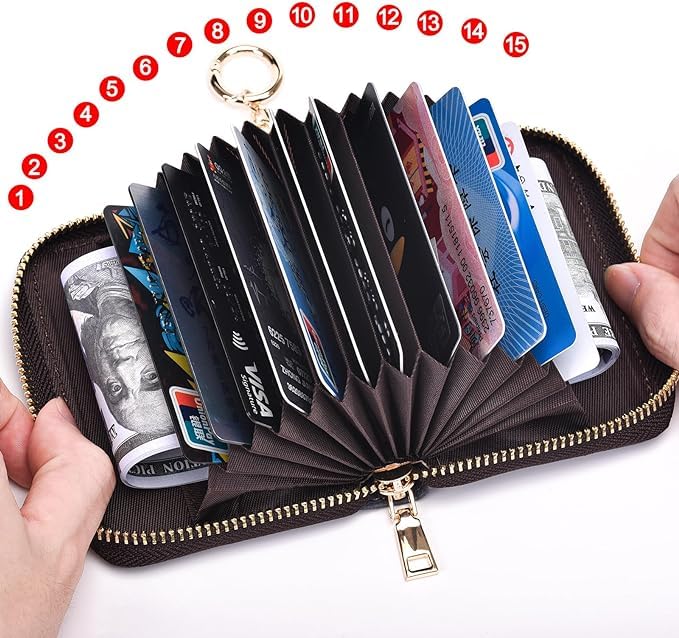Credit Card Holder For Women, Rfid Blocking Small Compact Bifold Credit Card Wallet With Zip Close, ID Card Holder With Key Chain, Waterproof Purse For Cards, Cash, Travel (Black)4