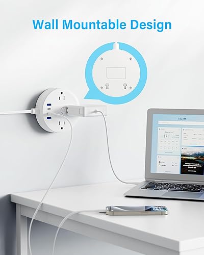 Miniatura 6 de Yozisital - Tira de alimentación de 2 clavijas, adaptador de salida de 2 clavijas a 3 clavijas, estación de carga rápida PD de 20 W, 6 tomas, 4 USB