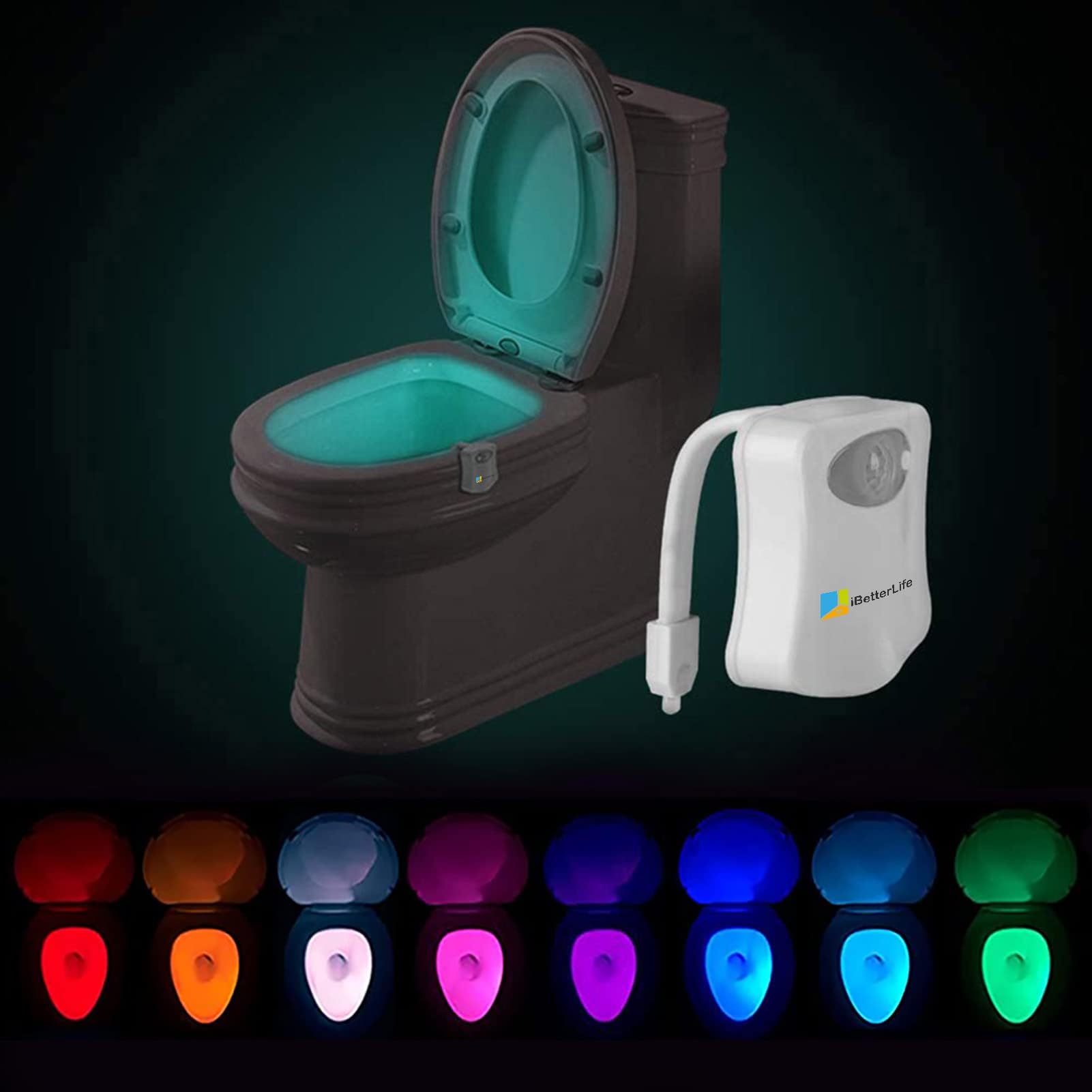iBetterLifeToilet Night Light Motion Sensor The Original 8 Color Changing LED Toilet Bowl Nightlight for Bathroom - Smart Unique Cool Gadget, Funny Ideal Gifts for Dad Teen Boys Girls Men Women