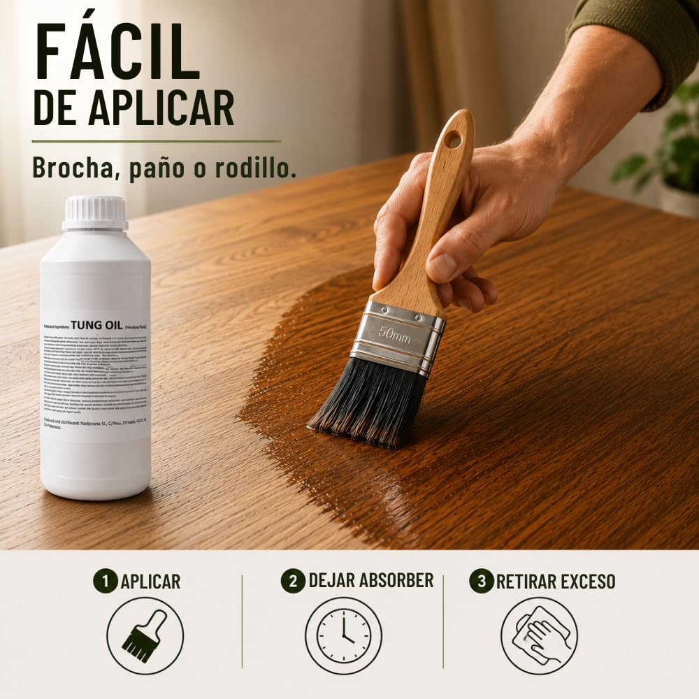 1 l. aceite de tung 100% Puro | Cuidado natural de la madera de interiores y exteriores | No altera el color dejando una capa impermeable muy resistente. - Snadi