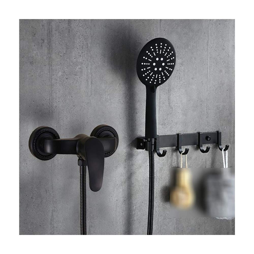 GLJTUO Bathtub Faucet with Cold and Hot Water Wall Mounted Brass Black Bathtub Shower Tap Single Handle Bathtub Faucet Set with Handheld Shower, Hooks,Round,Round