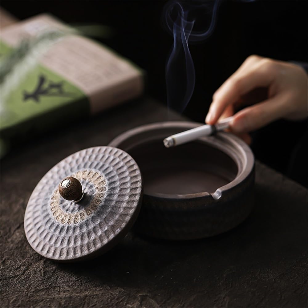 Posacenere da tavolo con coperchio, in ceramica retrò, ideale per soggiorno, ufficio, scrivania o tavolino, facile da pulire, colore: bianco
