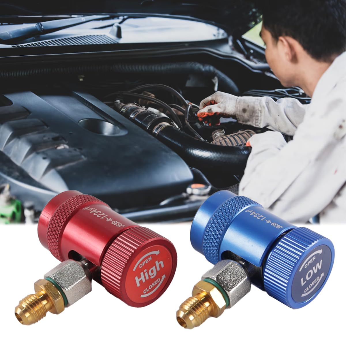Ausi Kit d'adaptateur professionnel pour réfrigérant R1234YF – Adaptateur de port de service CA + connecteurs à connexion rapide