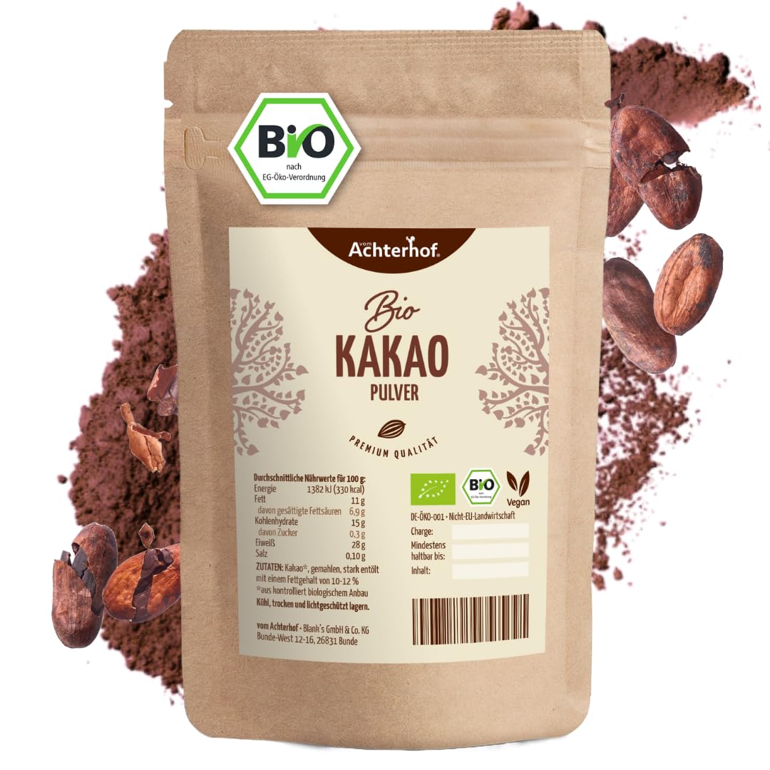 Kakao Pulver Bio 1000g | Kakao-Pulver mit feinstem Aroma | naturbelassen und nicht alkalisiert | vom Achterhof