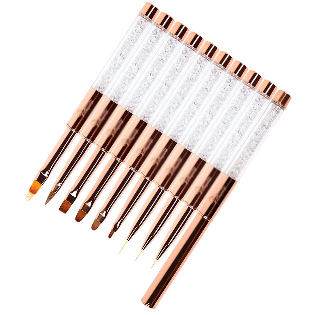 Pennelli per pittura ad olio, 9 pezzi/set Set di pennelli per gel per nail art in oro rosa Penna per nail art Builder Piatto in cristallo Pittura Disegno Penna per intaglio Strumento per manicure